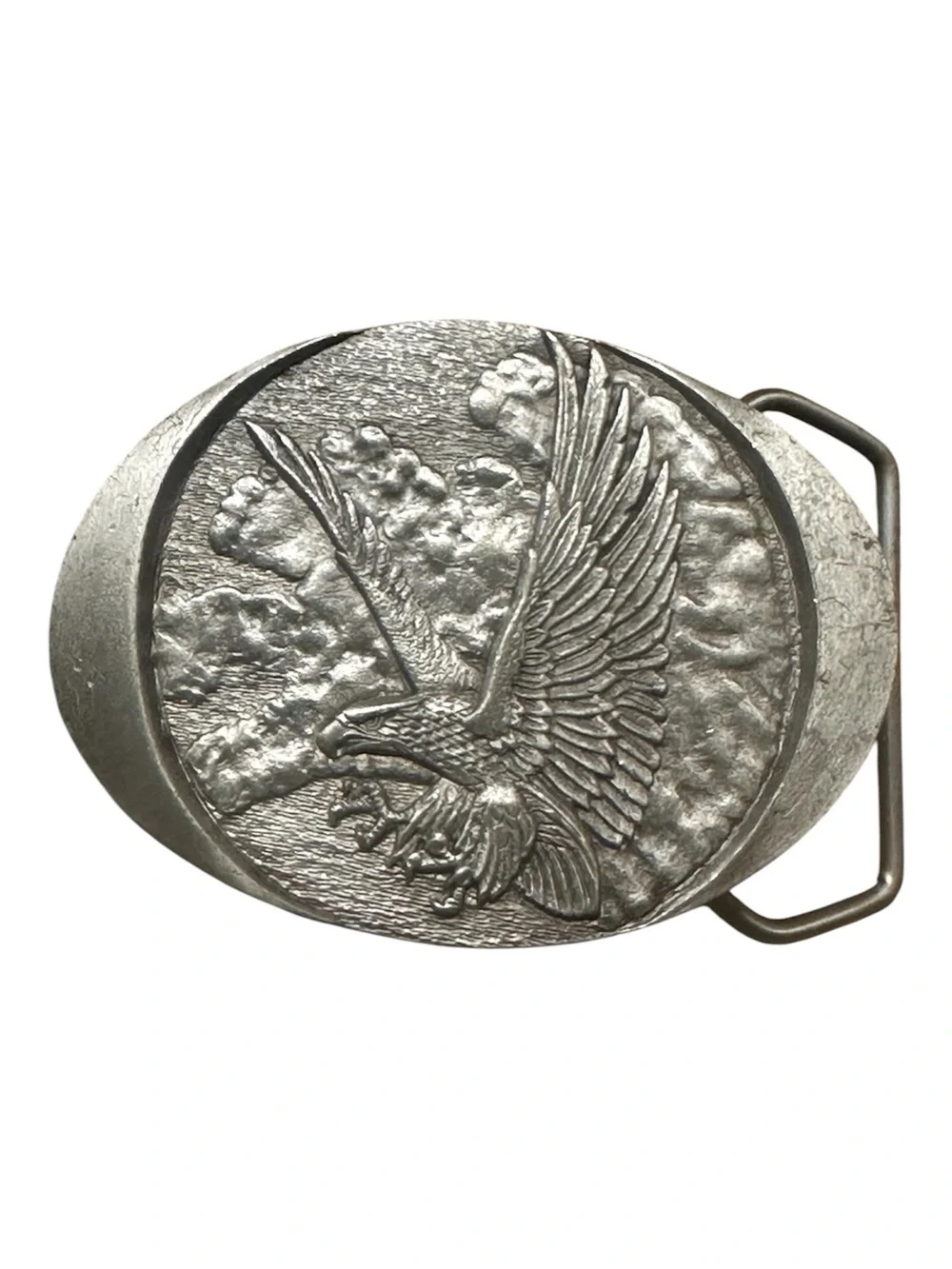 1982 Vtg Men's Pewter Eagle Oval Belt Buckle - Patriotic Metal Accessory